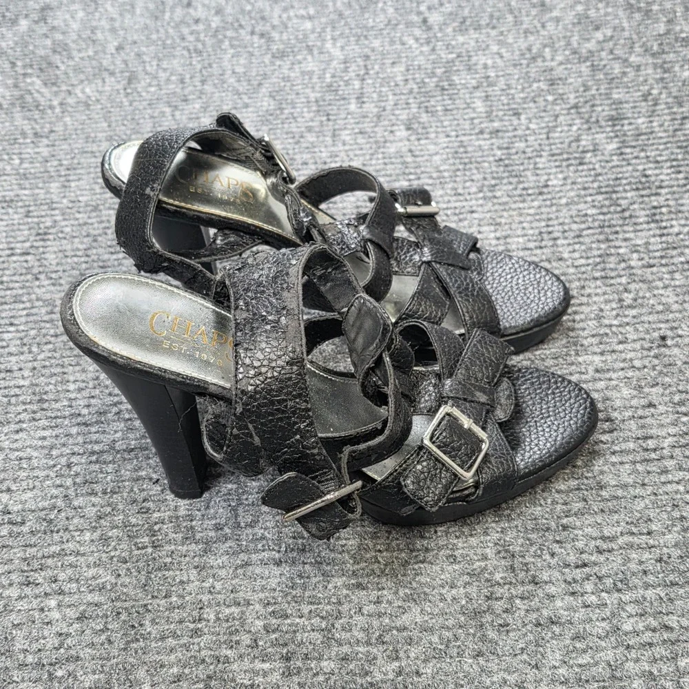 Chaps Sanea Strappy Heel Platform Sandals Women's Size 7B Black Buckle Accents